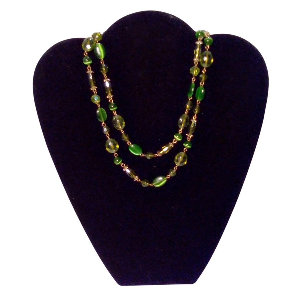 Fashion Necklace Office Boho Assorted Green Beads Toggle Closure Single Strand